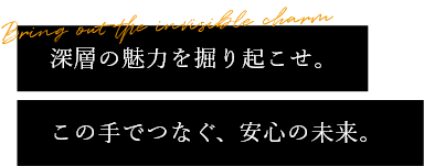 深層の魅力を掘り起こせ。この手でつなぐ、安心の未来。